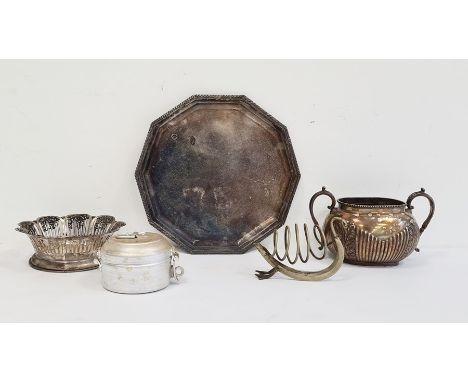 Aluminium trinket pot&nbsp;marked 'Lallubhai Amichand Ltd, Bombay' to reverse, a silver-plated dish, a tray, a toast rack, et