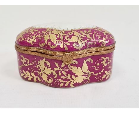 Limoges porcelain gilt metal-mounted small lobed trinket box, 20th century, printed and painted marks, decorated in Paris wit