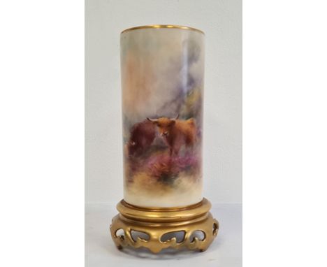 Royal Worcester spill vase painted by H. Stinton, printed puce marks, date code for 1934, shape number 6/161, painted with tw