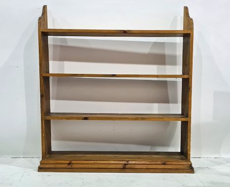 20th century pine wall-hanging three-shelf rack, 94.5cm x 108cm