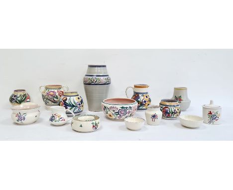 Large quantity of Poole pottery to include two early Carter Stabler Adams small vases, floral decorated, various vases, jugs,
