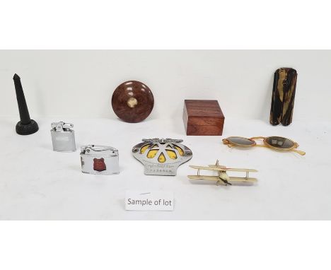 Collection of various treen items to include a square box, a circular screw box, a collection of miniature carved wooden doll