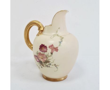 Royal Worcester blush ivory ground jug, circa 1900, printed puce marks, shape number 1094, with richly gilt reeded handle, pr