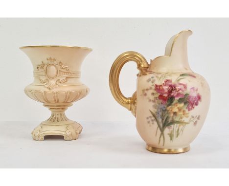 Royal Worcester blush ivory ground small campana vase, circa 1900, printed puce marks, shape number 1717, the lower body gadr