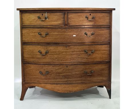 19th century mahogany bowfront chest of two short over three long drawers, bracket feet, 105cm x 102cmCondition Reportmarks, 