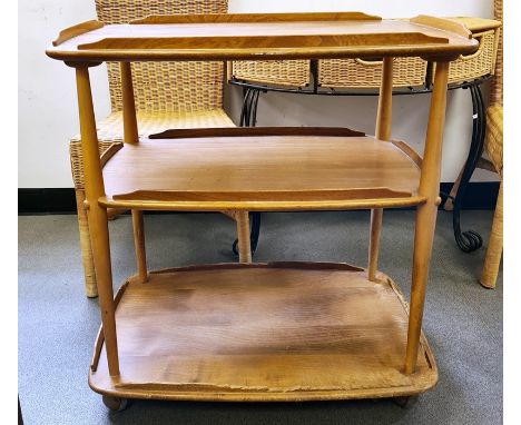 Ercol light elm three-tier tea trolley, 21cm x 77cm 