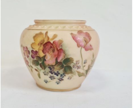 Royal Worcester blush ivory ground small oviform vase, printed puce marks, early 20th century, shape number 2073, painted wit