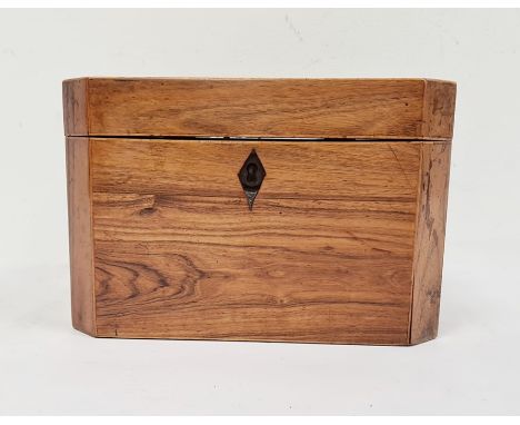 19th century walnut tea caddy of rectangular form with canted corners, 13cm x 19cm 