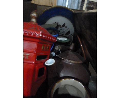 Quantity of various ceramic jugs, carved wooden items and collectables (4 boxes) 