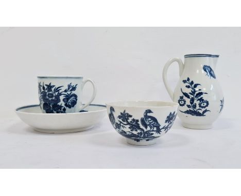 Group of Worcester porcelain, circa 1775, blue crescent marks, printed in underglaze blue with the three-flowers pattern and 