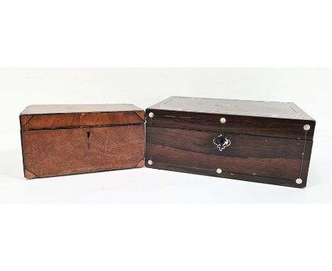 19th century rosewood and mother-of-pearl inlaid workbox of rectangular form and a 19th century mahogany and inlaid two-secti