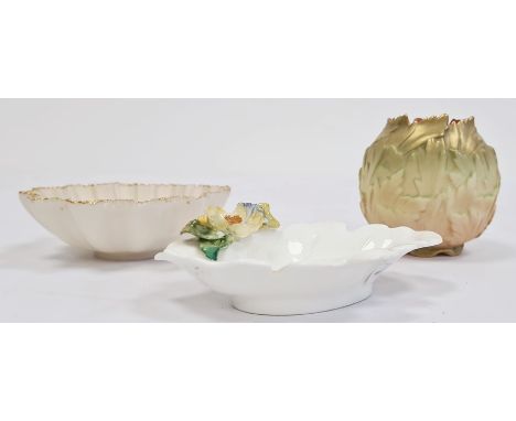 Royal Worcester dish with floral decoration, numbered 3297 to base, 12cm, a Royal Worcester 'Blush Ivory' vase the globular m