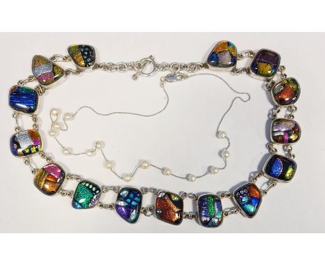 White metal necklace decorated with enamel and another (2)