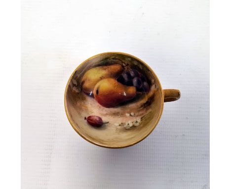 Royal Worcester miniature teacup, printed puce marks, circa 1920, painted with fruit by Ricketts, richly giltCondition Report