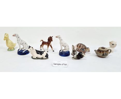 Pair of small Staffordshire pottery dalmatians and a quantity of decorative ceramic miniatures 