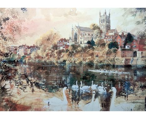 After David BirtwistleVarious printsto include "Slow Swans on River", 20cm x 29cm and others P EdmondsWatercolour"Charring Cr