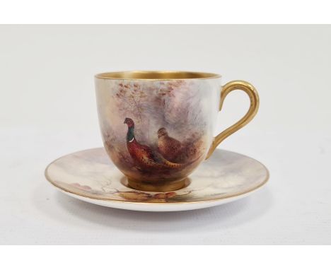 Royal Worcester demi-tasse and saucer, printed puce marks, printed date code for 1929, the cup painted with pheasants by J. S