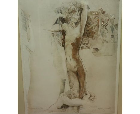 Unknown contemporary coloured sketch on paper  inscribed in pencil (indistinct), 55 x 72 cm. Not available for in-house P&amp