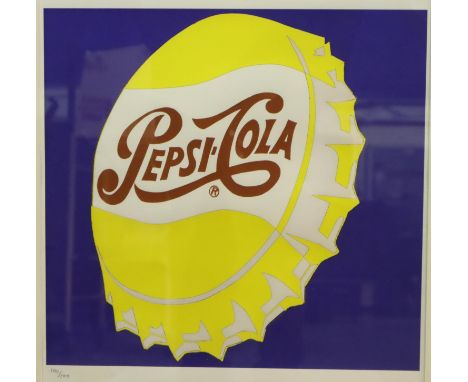 Andy Warhol (1928-1987); large plate signed lithograph, Pepsi Cola, numbered 100/100. Not available for in-house P&amp;P, con