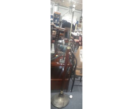 A MAHOGANY AND BRASS STANDARD LAMP