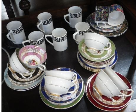 A SET OF PORTMEIRION POTTERY 'Greek Key' coffee cups and saucers and a quantity of teaware