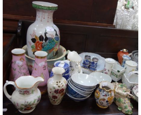 THREE 18TH CENTURY NEWHALL TYPE SAUCERS, a Zsolnay vase and other ceramics