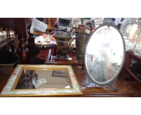 A BRASS FRAMED EASEL MIRROR and another mirror
