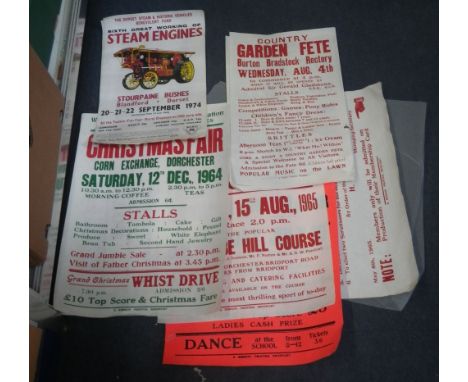 A COLLECTION OF VINTAGE POSTERS to include two 1974 Stourpaine Steam rally poster, Cerne Abbas Garden Fete and others similar