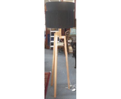 A HABITAT 'DYLAN' TRIPOD ASH FLOOR LAMP with silk shade, 151cm high (with spare shade)