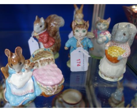A COLLECTION OF BESWICK BEATRIX POTTERS CERAMIC FIGURES, including Ribby, Timmy Tiptoes, Mr Benjamin Bunny, Hunca Munca and o