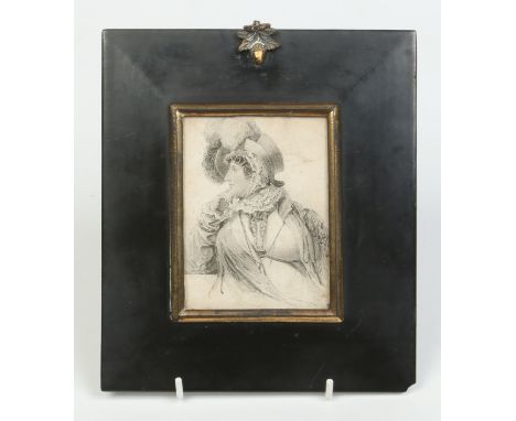 A 19th century framed stipple engraved portrait miniature, Caroline Queen of England. 