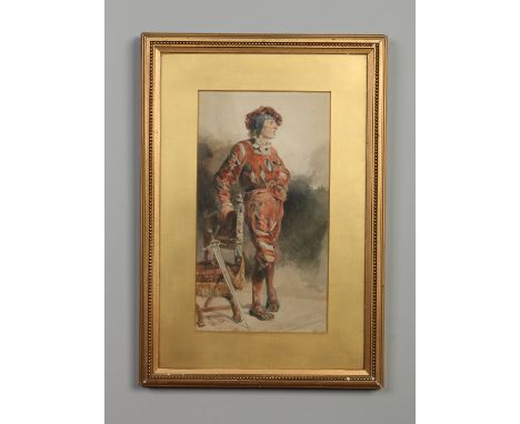 Frederick Weekes (British fl. 1854-1893). A gilt framed watercolour, portrait of a Swiss mercenary. Signed, 39cm x 21.5cm.   
