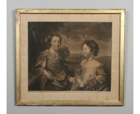 An 18th century gilt framed engraving, portrait of two children. F. Cotes Pinxit, published Jan 1st 1771, Val. Green fecit, 4