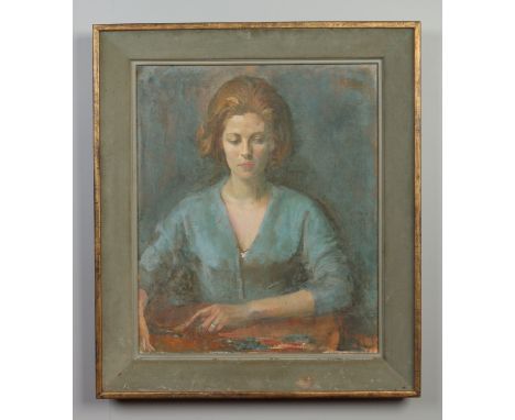Zsuzsi Roboz (Hungarian 1939-2012). Framed oil on canvas, portrait of a woman. Signed, 75cm x 62cm.   Condition Report. To be