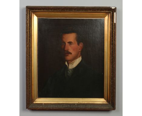 Edwardian school, a gilt framed oil on canvas, portrait of a gentleman, 60cm x 50cm.   Condition Report. To be used as a guid