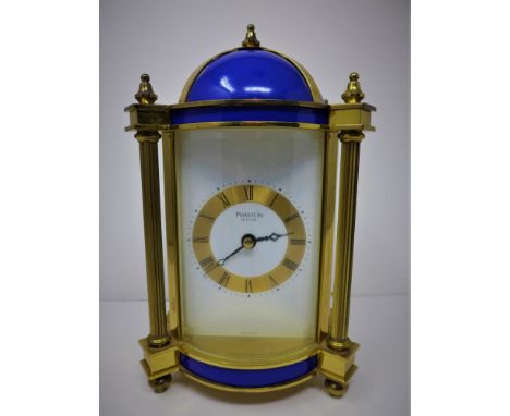 A 20th century West German gilt brass and blue enamel mantle clock signed 'Phaeton by Acctim' to dial, the dial with Roman nu