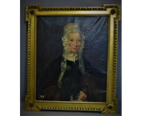 19th century British school, Portrait of Lady Kensington, oil on canvas, in giltwood frame with egg and dart border, 75 x 61c