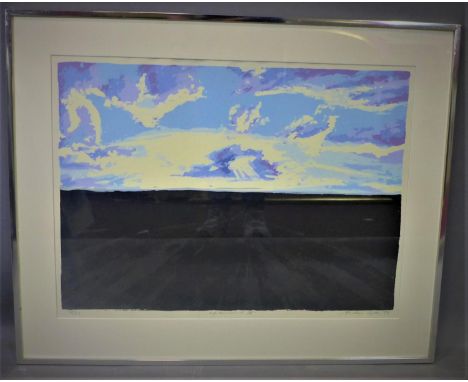 Contemporary Norwegian artist, View of flat dark land, screenprint on wove paper, signed, titled and dated 1979, Framed and g