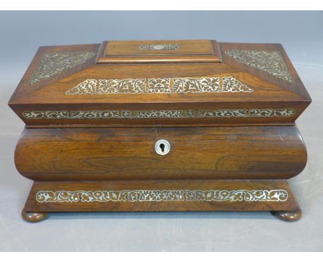 Antique 19th Century William IV Rosewood &amp; Mother-of-Pearl Inlaid Tea Caddy, c1830 