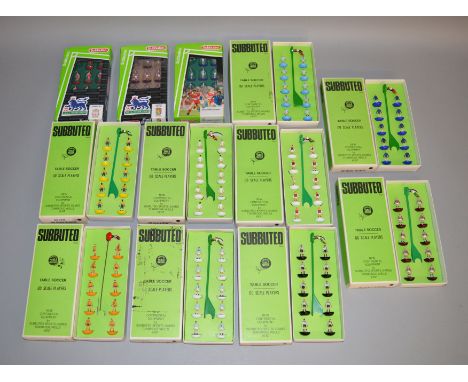9 boxed vintage Subbuteo teams from the late 1960's/early 1970s, housed in two different styles of box, including Brazil and 
