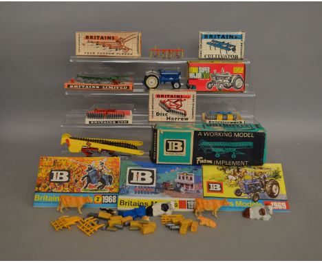 5 boxed Britains agricultural models including 9527 Ford Super Major 5000 Diesel Tractor, 9534 Disc Harrow, 9536 Cultivator, 
