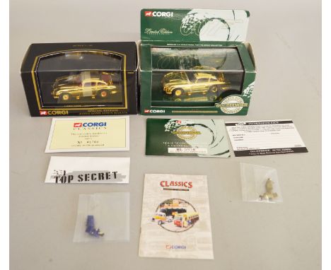 James Bond 007 2 boxed Corgi&nbsp; Aston Martin DB5 models with gold coloured plated finish, 96656 Special Edition, dating fr