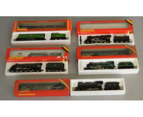 OO Gauge. 5 boxed Hornby Steam Locomotives including R.150 LNER 4-6-0 B12/3 Class, R.840 LMS 4-6-0 Black Five, R.350 4-6-2 Cl