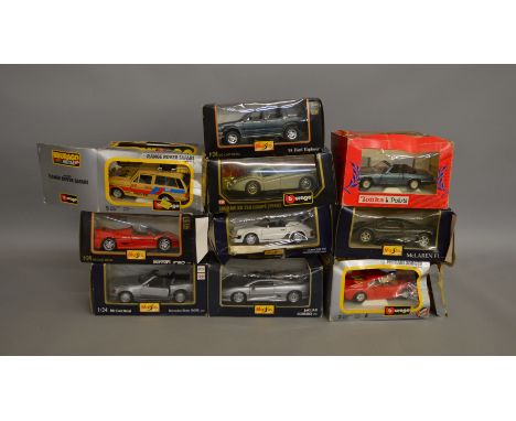 10 1:24 scale diecast model cars by Maisto, Burago, Tonka etc. Overall appear G/VG although condition of outer packaging vari