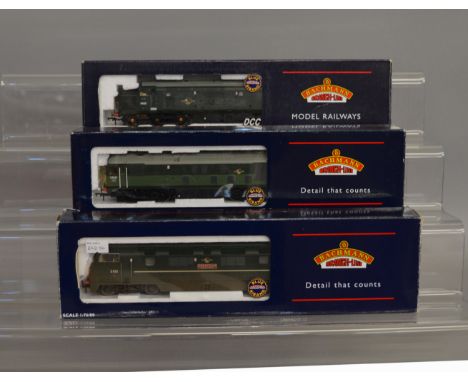 OO Gauge. 3 boxed Bachmann Diesel Locomotives including 32-058 Class 42 Warship 'Grenville' BR green weathered, 32-427 Class 