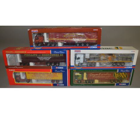 5 Corgi 1:50 scale die-cast truck models, which includes; Tarmac, Phillips Of Seahouses LTD etc which are limited editions an