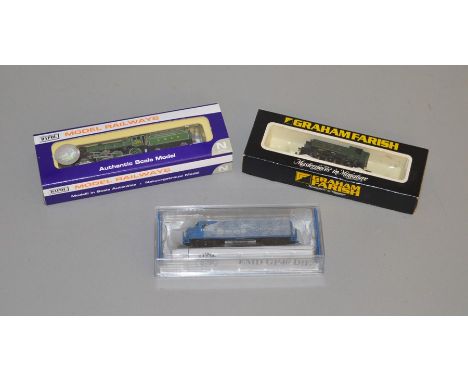 N Gauge; #1225&nbsp; Lner Green by Dapol, GP 40 Conrail locomotive by Bachmann and a 0-6-0 GWR Tank locomotive by Graham Fari