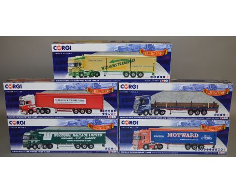 5 Corgi 1:50 scale die-cast truck models, which includes; Woodside Haulage LTD, Motward etc which are limited editions and bo