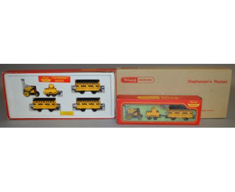 OO Gauge. A boxed Tri-ang Hornby R346C 'Stephenson's Rocket Train'&nbsp; pack containing locomotive, tender and three coaches