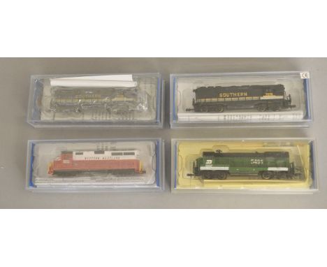 N Gauge. EX SHOP STOCK. 4 boxed Bachmann Locomotives including #63587 GP-40&nbsp; Western Maryland, #61254 GP50 Southern, #64